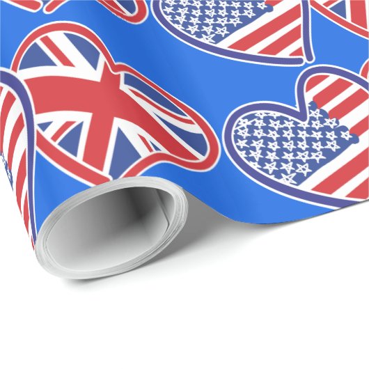 Amerikaanse en Britse patriottische vlaggenharten Cadeaupapier (Rol Hoek)