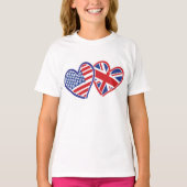 Amerikaanse en Britse patriottische vlaggenharten T-shirt (Voorkant)