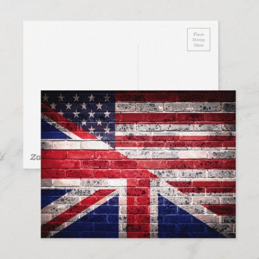 Amerikaanse en Britse vlag. Briefkaart (Voorkant / Achterkant)