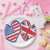 Amerikaanse en Britse vlag Hearts Papieren Bordje (Feest)