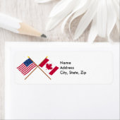 Amerikaanse en Canadese gekruiste vlaggen Etiket (Insitu)
