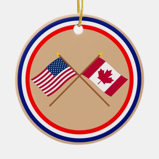 Amerikaanse en Canadese gekruiste vlaggen Keramisch Ornament (Voorkant)