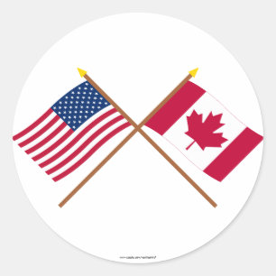 Amerikaanse en Canadese gekruiste vlaggen Ronde Sticker
