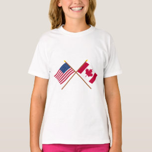 Amerikaanse en Canadese gekruiste vlaggen T-shirt