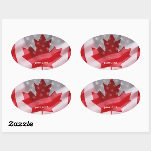Amerikaanse en Canadese vlaggen Ovale Sticker (Vel)