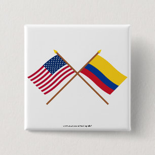 Amerikaanse en Colombiaanse gekruiste vlaggen Vierkante Button 5,1 Cm