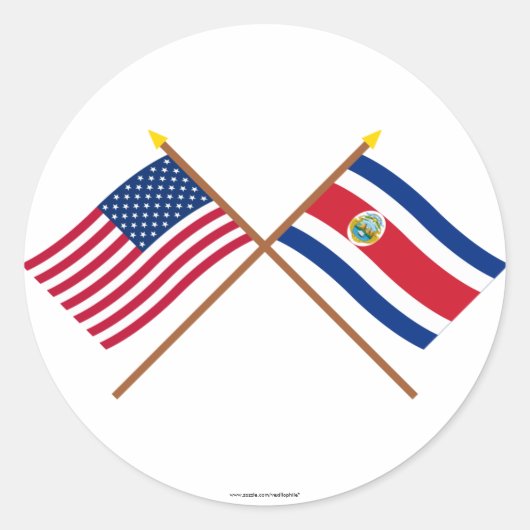 Amerikaanse en Costa Rica Crossed Flags Ronde Sticker (Voorkant)