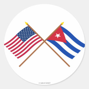 Amerikaanse en Cubaanse gekruiste vlaggen Ronde Sticker