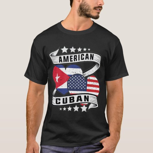Amerikaanse en Cubaanse vlag Halve Cubaanse half A T-shirt (Voorkant)