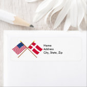 Amerikaanse en Deense gestevigde vlaggen Etiket (Insitu)