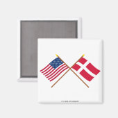 Amerikaanse en Deense gestevigde vlaggen Magneet (Voorkant / Achterkant)
