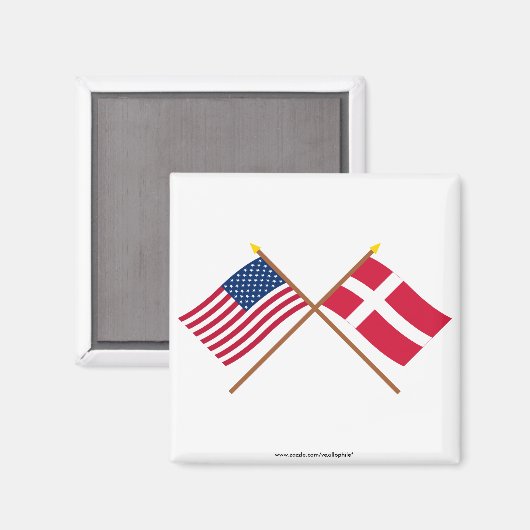 Amerikaanse en Deense gestevigde vlaggen Magneet (Voorkant / Achterkant)
