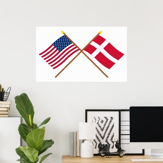 Amerikaanse en Deense gestevigde vlaggen Poster (Thuiskantoor)