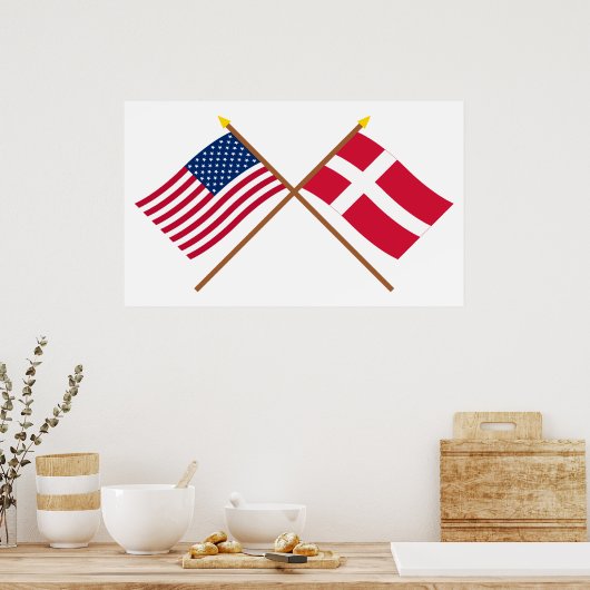 Amerikaanse en Deense gestevigde vlaggen Poster (Keuken)