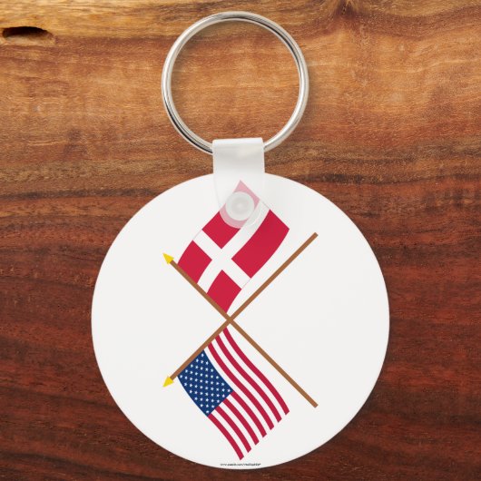 Amerikaanse en Deense gestevigde vlaggen Sleutelhanger (Voorkant)