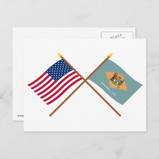 Amerikaanse en Delaware Crossed Flags Briefkaart (Voorkant / Achterkant)