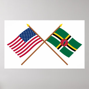 Amerikaanse en Dominica Crossed Flags Poster