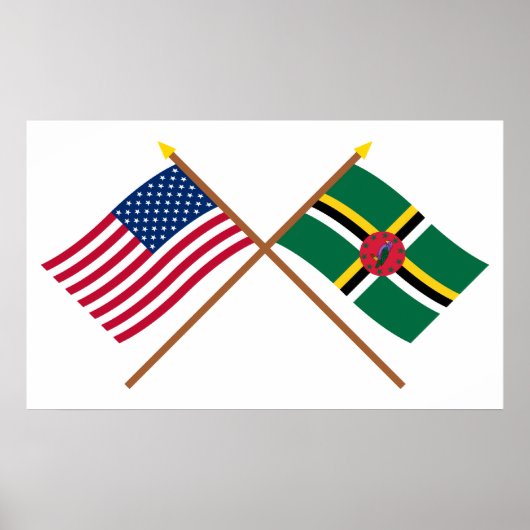 Amerikaanse en Dominica Crossed Flags Poster (Voorkant)