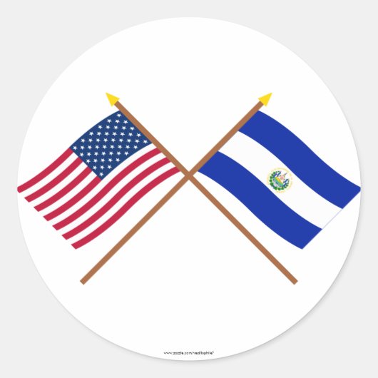 Amerikaanse en El Salvador-krossed-vlaggen Ronde Sticker (Voorkant)