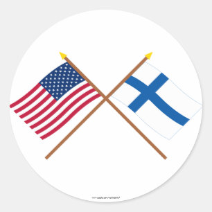 Amerikaanse en Finse gespleten vlaggen Ronde Sticker
