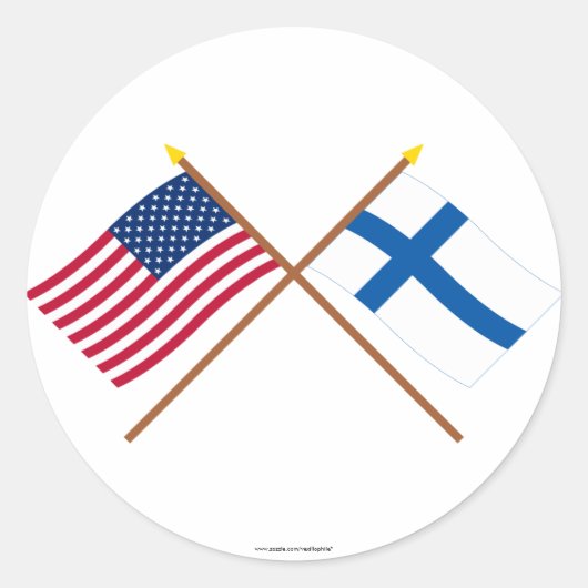 Amerikaanse en Finse gespleten vlaggen Ronde Sticker (Voorkant)