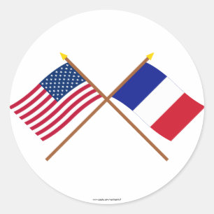 Amerikaanse en Franse gekruiste vlaggen Ronde Sticker