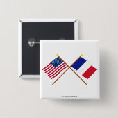 Amerikaanse en Franse gekruiste vlaggen Vierkante Button 5,1 Cm (Voorkant /achterkant)