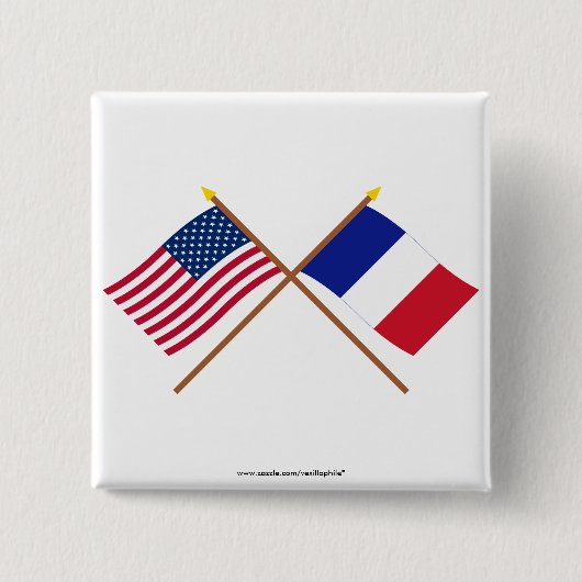 Amerikaanse en Franse gekruiste vlaggen Vierkante Button 5,1 Cm (Voorkant)