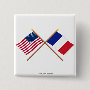 Amerikaanse en Franse gekruiste vlaggen Vierkante Button 5,1 Cm