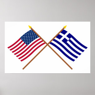 Amerikaanse en Griekse gekruiste vlaggen Poster