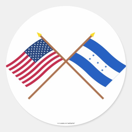 Amerikaanse en Honduras Crossed Flags Ronde Sticker (Voorkant)