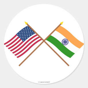 Amerikaanse en Indiase gekruiste vlaggen Ronde Sticker