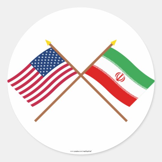Amerikaanse en Iraanse gekruiste vlaggen Ronde Sticker (Voorkant)
