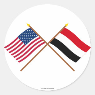Amerikaanse en Jemenitische gekruiste vlaggen Ronde Sticker