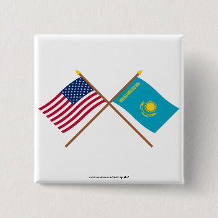 Amerikaanse en Kazachse gekruiste vlaggen Vierkante Button 5,1 Cm