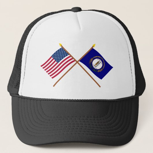 Amerikaanse en Kentucky Crossed Flags Trucker Pet (Voorkant)