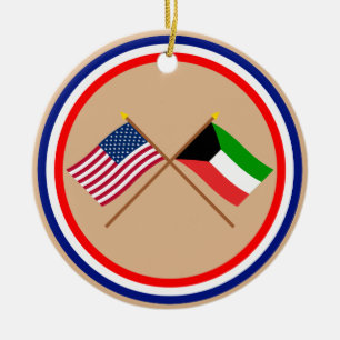 Amerikaanse en Koeweit Crossed Flags Keramisch Ornament