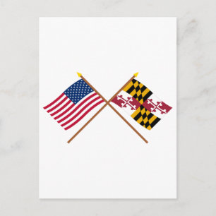 Amerikaanse en Maryland Crossed Flags Briefkaart