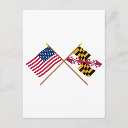 Amerikaanse en Maryland Crossed Flags Briefkaart (Voorkant)