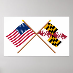 Amerikaanse en Maryland Crossed Flags Poster
