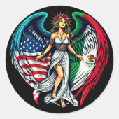 Amerikaanse en Mexicaanse vlag engel vrouw patriot Ronde Sticker (Voorkant)
