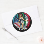Amerikaanse en Mexicaanse vlag engel vrouw patriot Ronde Sticker (Envelop)