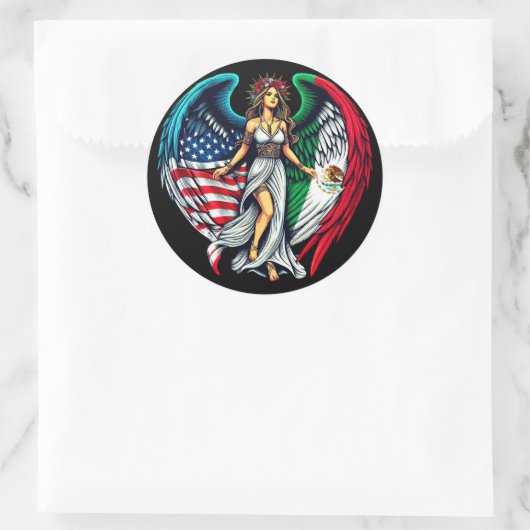 Amerikaanse en Mexicaanse vlag engel vrouw patriot Ronde Sticker (Tas)