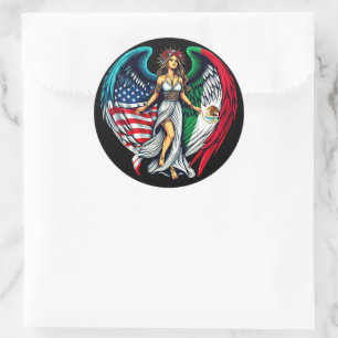 Amerikaanse en Mexicaanse vlag engel vrouw patriot Ronde Sticker
