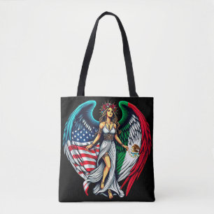 Amerikaanse en Mexicaanse vlag engel vrouw patriot Tote Bag