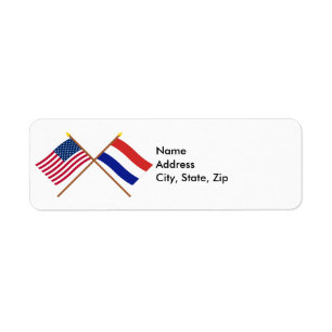 Amerikaanse en Nederlandse gekruiste vlaggen Etiket