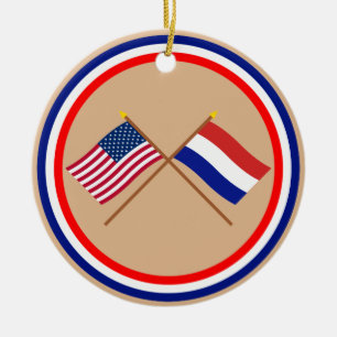 Amerikaanse en Nederlandse gekruiste vlaggen Keramisch Ornament