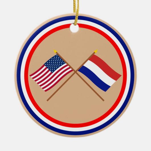 Amerikaanse en Nederlandse gekruiste vlaggen Keramisch Ornament (Voorkant)