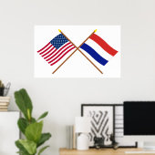 Amerikaanse en Nederlandse gekruiste vlaggen Poster (Thuiskantoor)