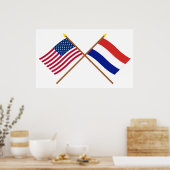 Amerikaanse en Nederlandse gekruiste vlaggen Poster (Keuken)